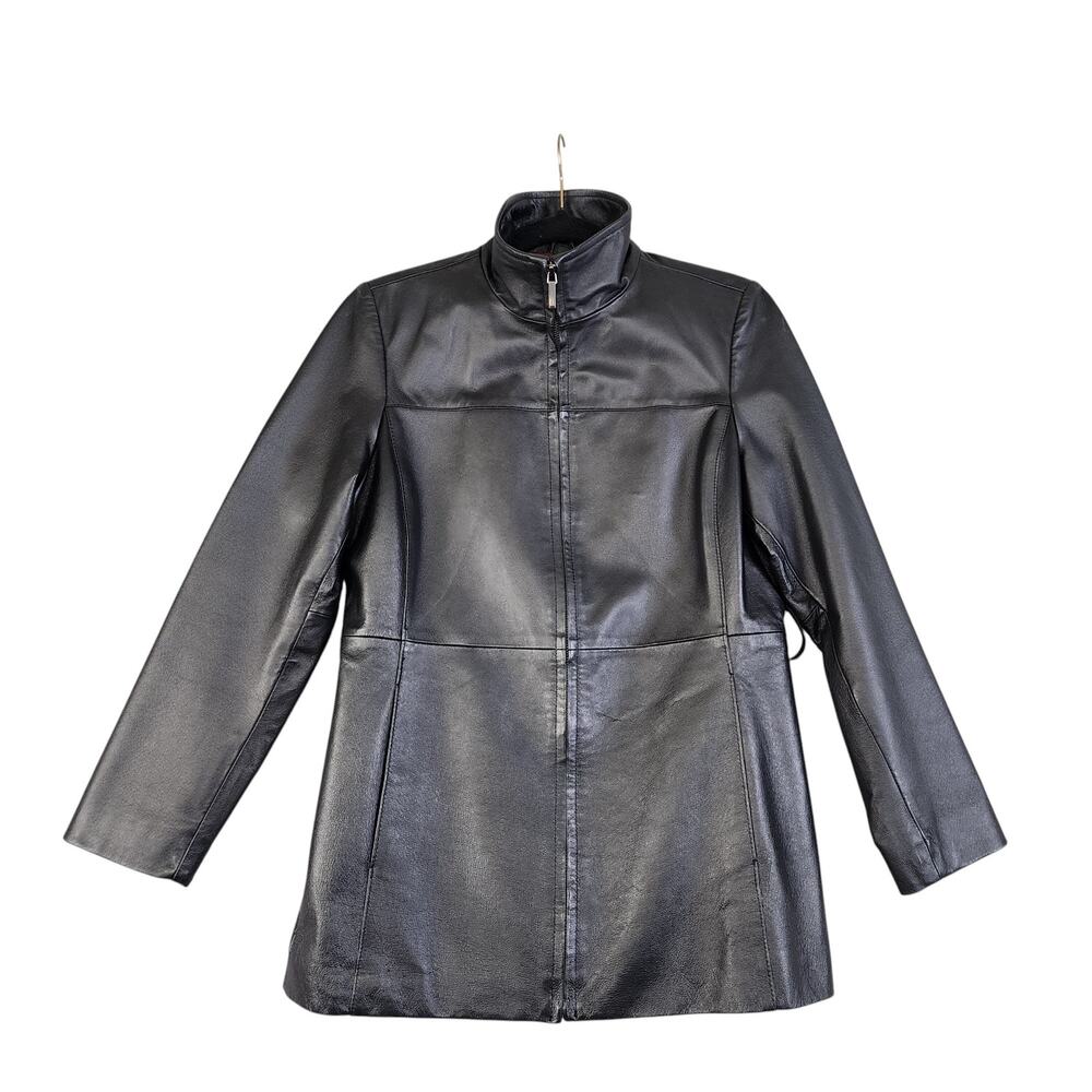 Worthington Womens‎ Vintage Genuine Leather Jacket Size Small Black Full Zip 90s